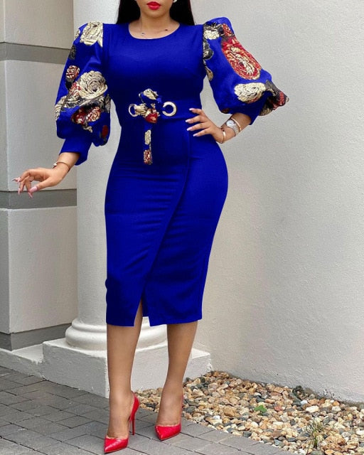Elegant O Neck Three-Quarter High Waist Dress
