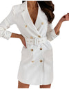 Long-Sleeve Women's Double Breasted Mini Suit Dress