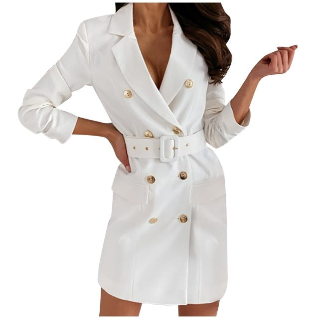 Long-Sleeve Women's Double Breasted Mini Suit Dress