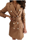Long-Sleeve Women's Double Breasted Mini Suit Dress