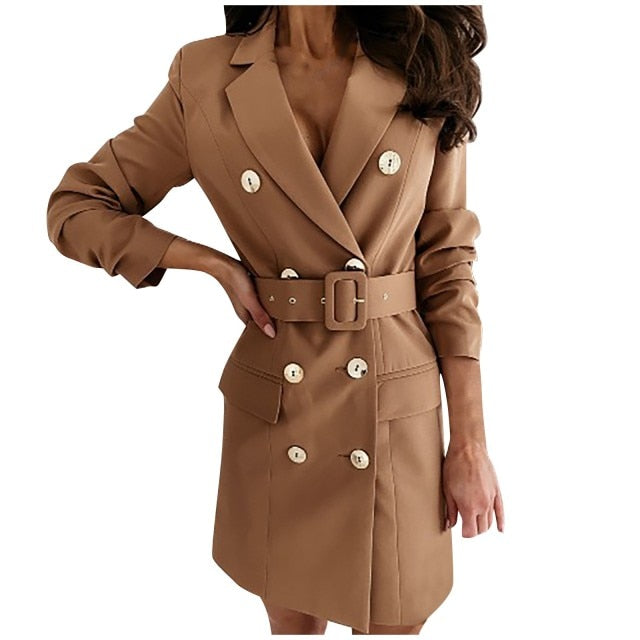 Long-Sleeve Women's Double Breasted Mini Suit Dress