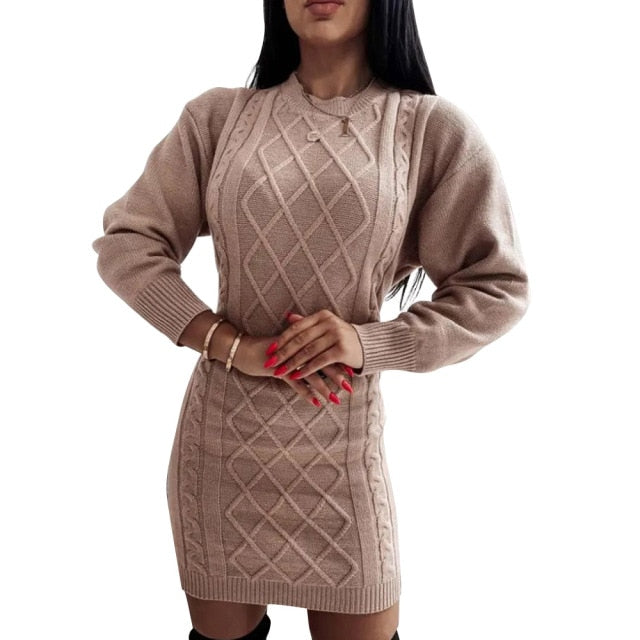 Knitted Sweater Dress Winter Pullover