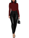 High Waist Leather Leggings With Bow Sashes