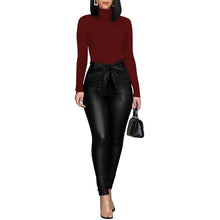 Cargar imagen en el visor de la galería, High Waist Leather Leggings With Bow Sashes
