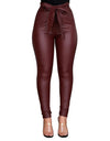 High Waist Leather Leggings With Bow Sashes