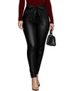 High Waist Leather Leggings With Bow Sashes