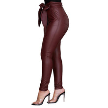 Load image into Gallery viewer, High Waist Leather Leggings With Bow Sashes
