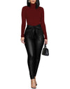 High Waist Leather Leggings With Bow Sashes
