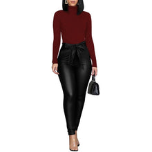 Load image into Gallery viewer, High Waist Leather Leggings With Bow Sashes
