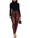 High Waist Leather Leggings With Bow Sashes