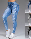 Mid-Waist Ripped Pencil Denim Jeans