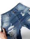 Mid-Waist Ripped Pencil Denim Jeans