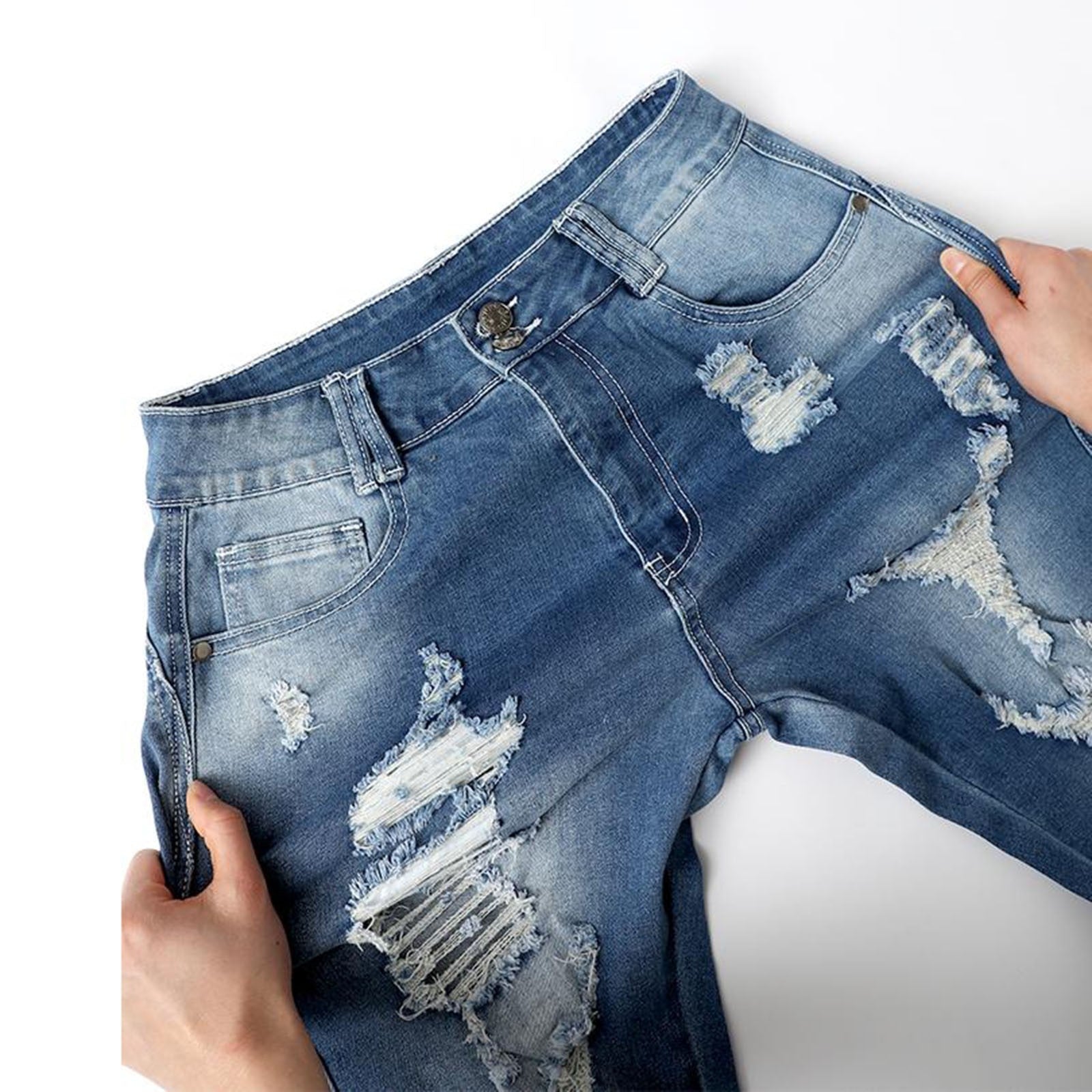 Mid-Waist Ripped Pencil Denim Jeans