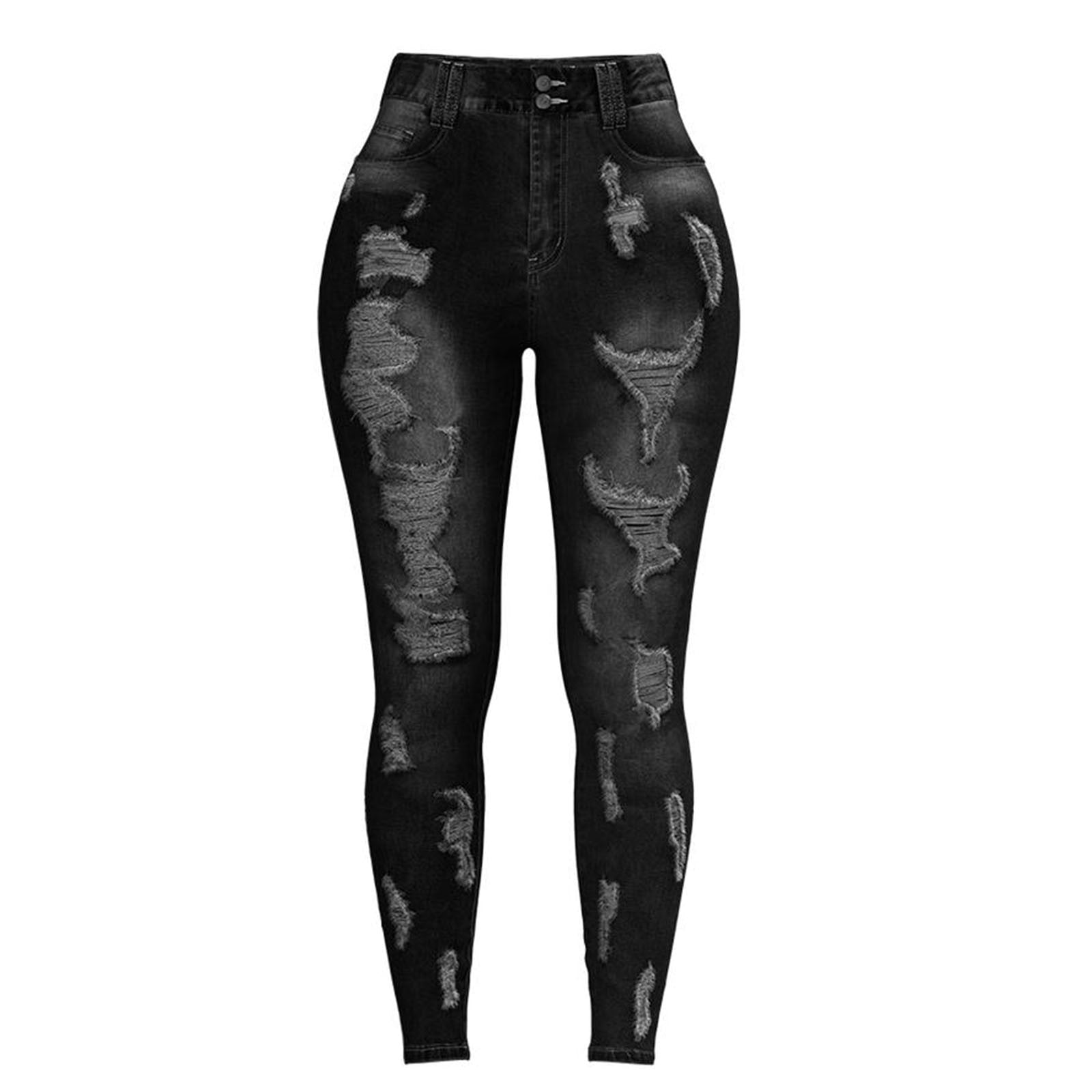 Mid-Waist Ripped Pencil Denim Jeans