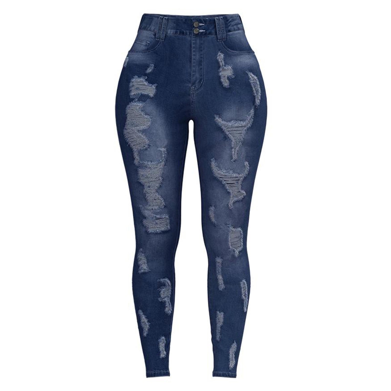 Mid-Waist Ripped Pencil Denim Jeans