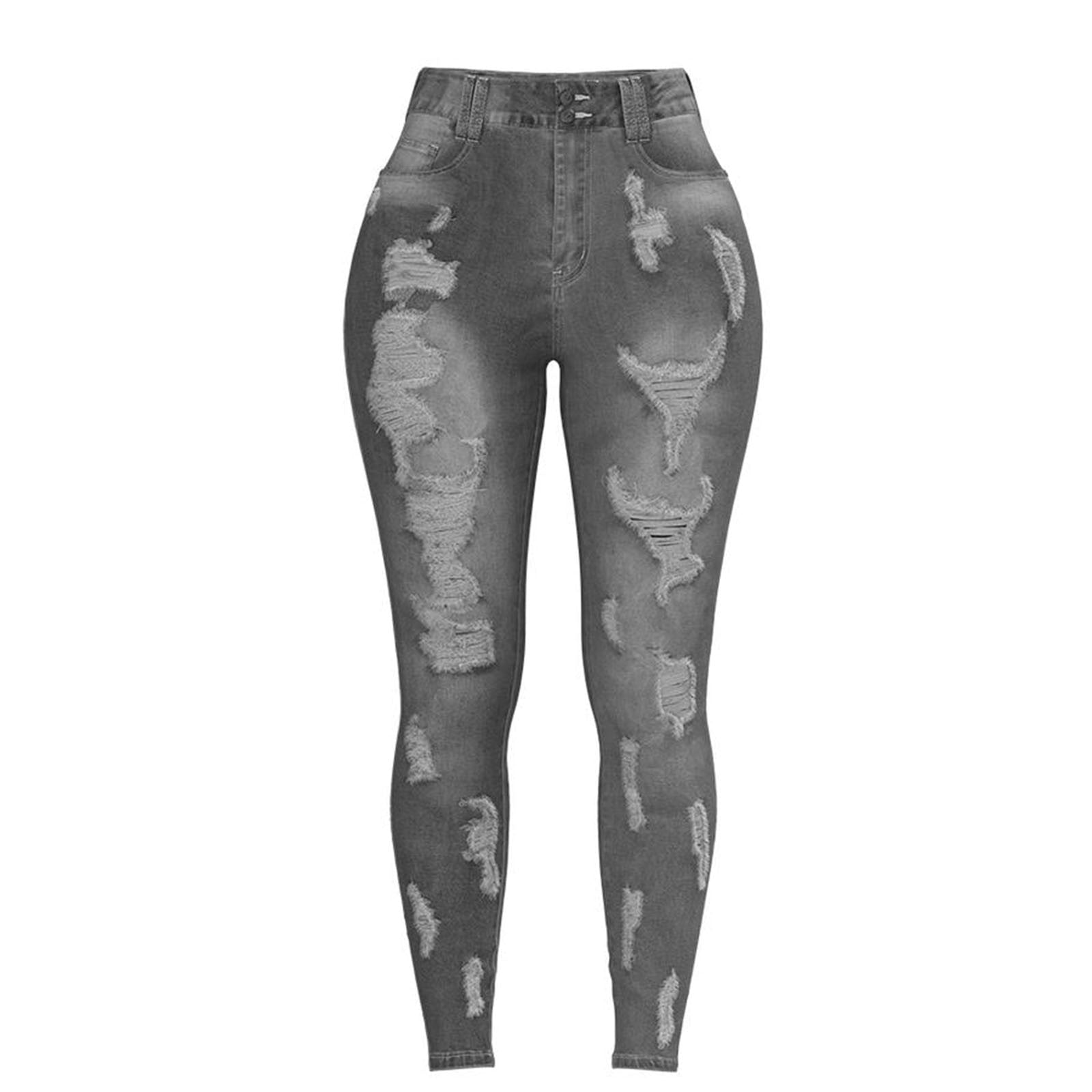 Mid-Waist Ripped Pencil Denim Jeans