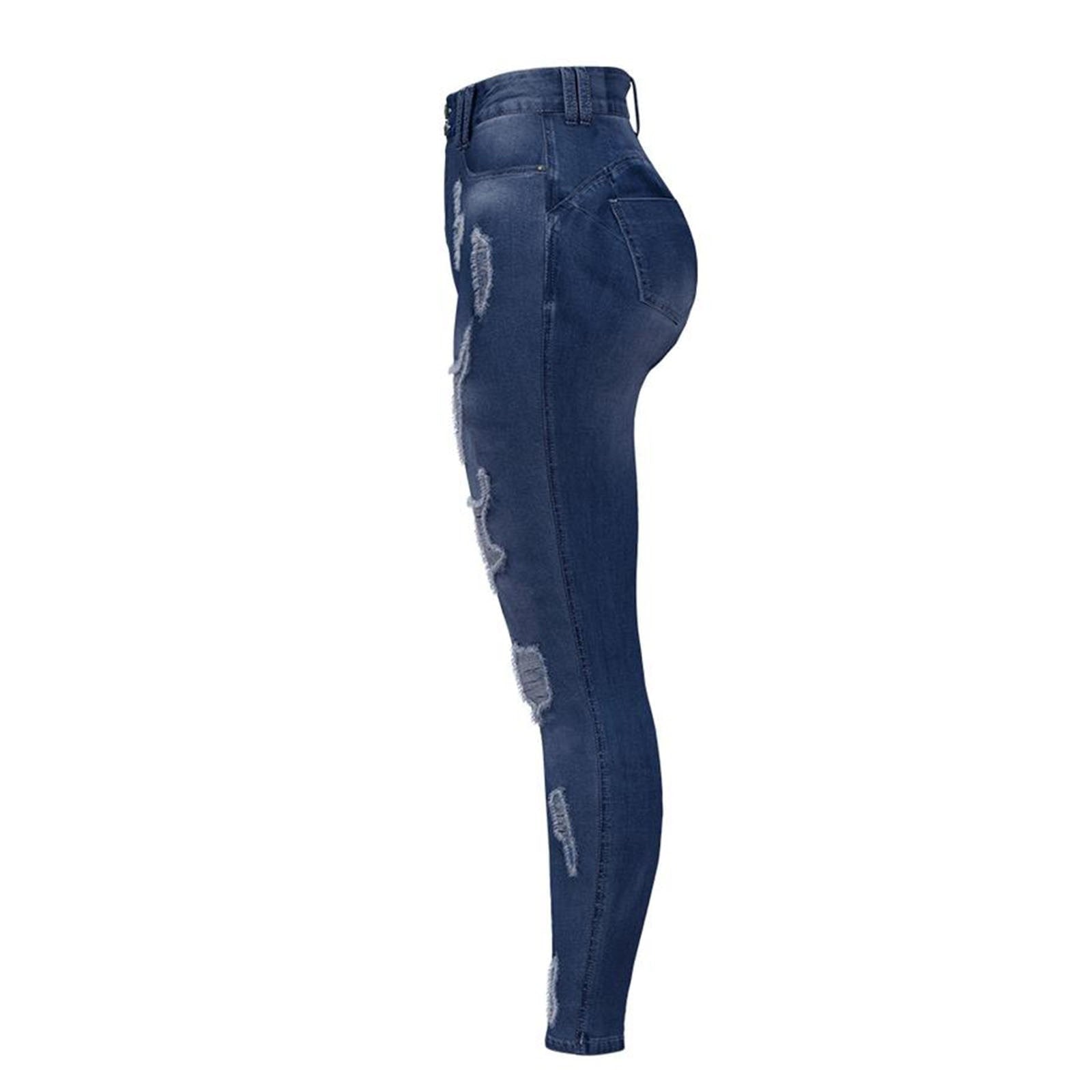 Mid-Waist Ripped Pencil Denim Jeans