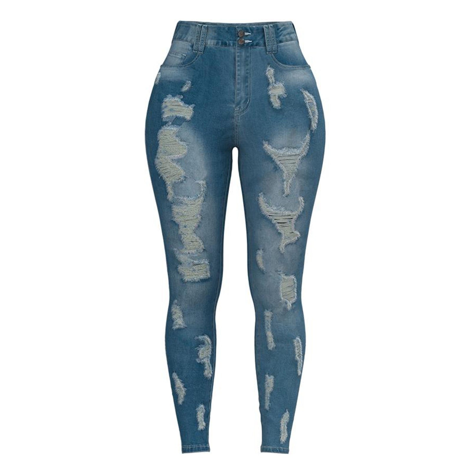 Mid-Waist Ripped Pencil Denim Jeans