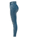 Mid-Waist Ripped Pencil Denim Jeans