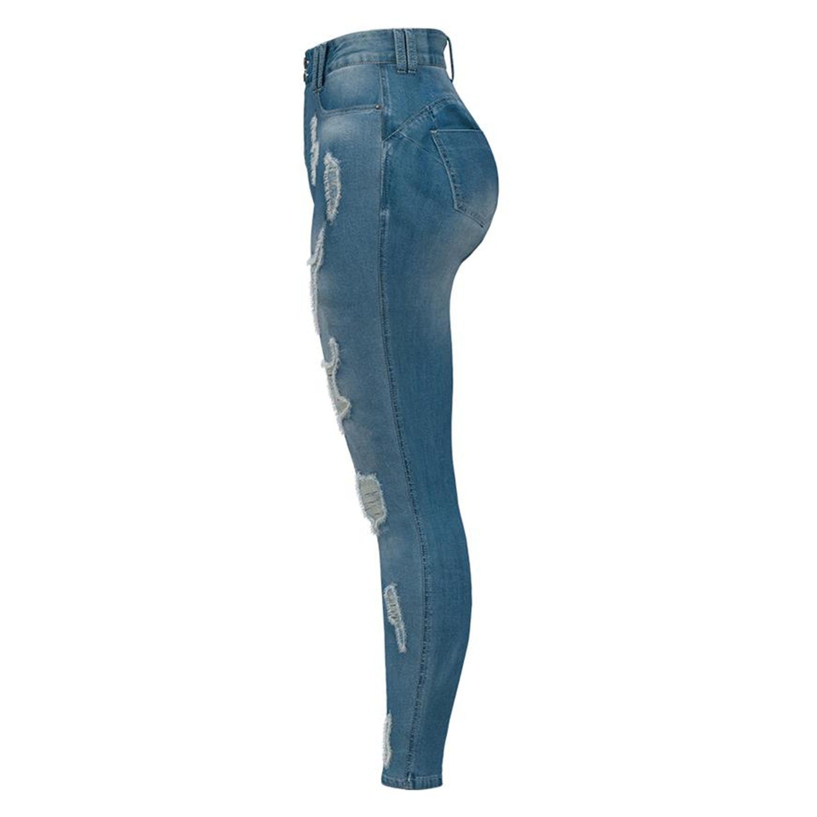 Mid-Waist Ripped Pencil Denim Jeans