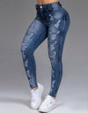 Mid-Waist Ripped Pencil Denim Jeans