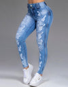 Mid-Waist Ripped Pencil Denim Jeans