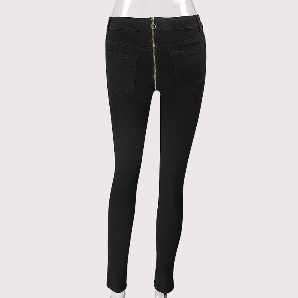 Back Zipper Pencil Stretch Denim Skinny Jeans