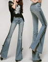Vintage High Waist Bandage Lace Up Flare Jeans