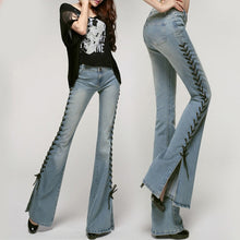 Carica l&#39;immagine nel visualizzatore di Gallery, Vintage High Waist Bandage Lace Up Flare Jeans
