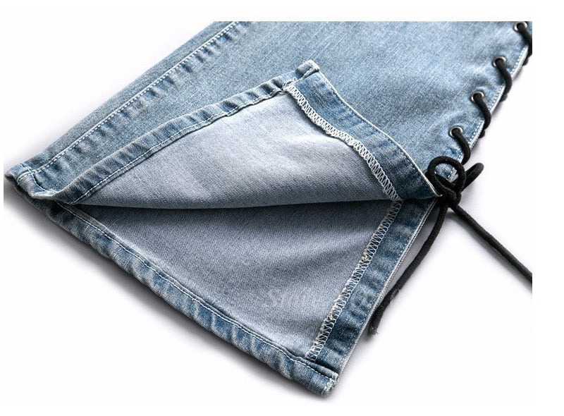 Vintage High Waist Bandage Lace Up Flare Jeans