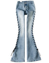 Vintage High Waist Bandage Lace Up Flare Jeans