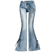 Carica l&#39;immagine nel visualizzatore di Gallery, Vintage High Waist Bandage Lace Up Flare Jeans
