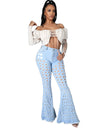 Hollow Out Flare Denim Pants