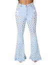 Hollow Out Flare Denim Pants
