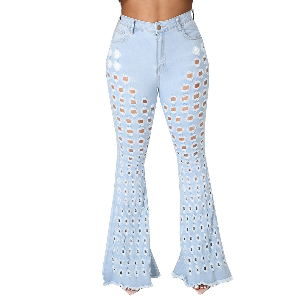 Hollow Out Flare Denim Pants