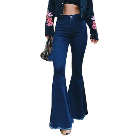 Solid Color Sexy High Waist Slim Bell-bottoms Denim Pants