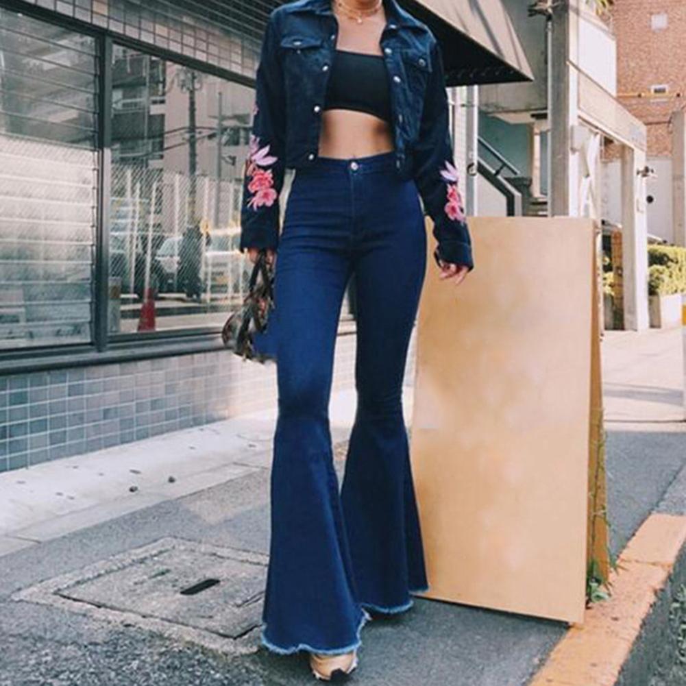Solid Color Sexy High Waist Slim Bell-bottoms Denim Pants