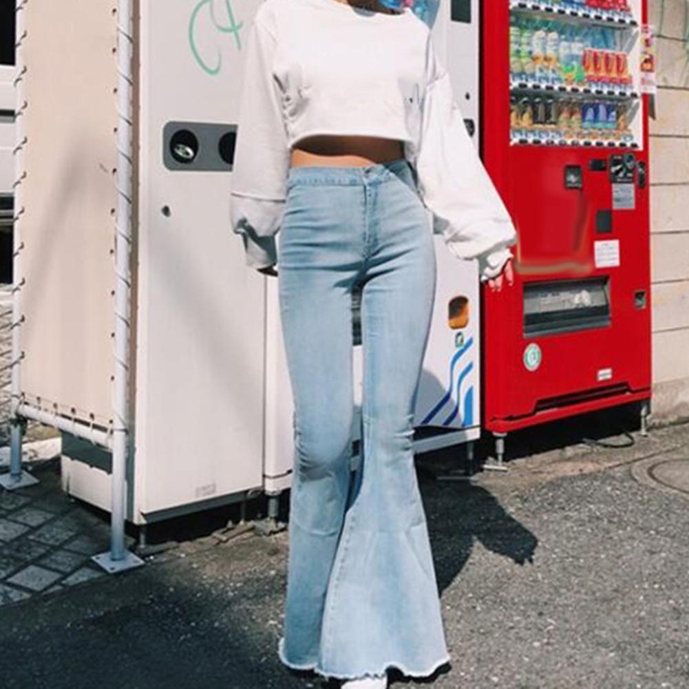 Solid Color Sexy High Waist Slim Bell-bottoms Denim Pants