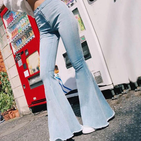 Solid Color Sexy High Waist Slim Bell-bottoms Denim Pants