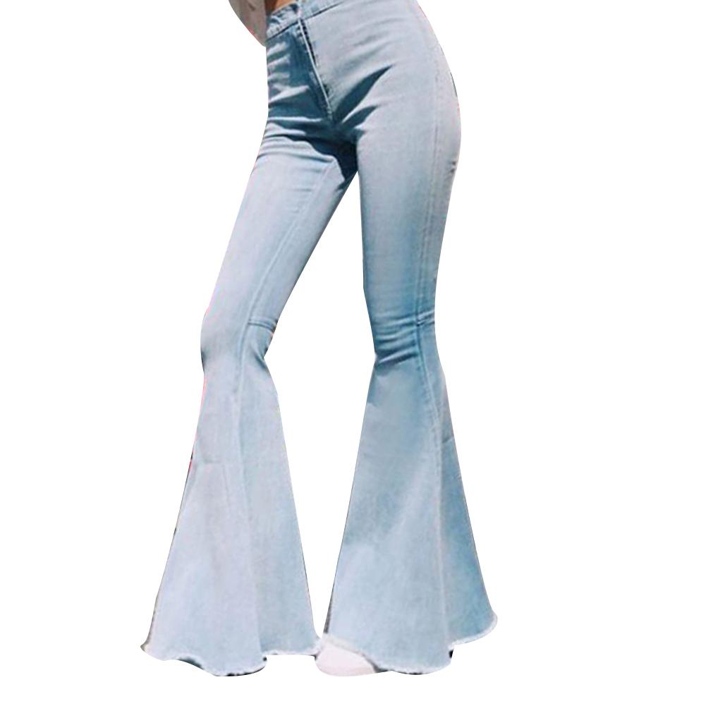 Solid Color Sexy High Waist Slim Bell-bottoms Denim Pants