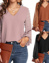 Lantern Sleeve V Neck Chiffon Blouse