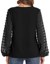 Lantern Sleeve V Neck Chiffon Blouse