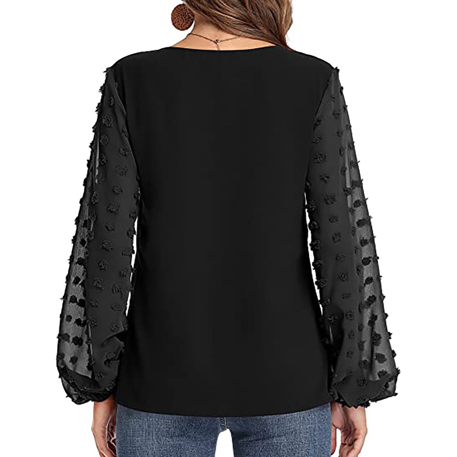 Lantern Sleeve V Neck Chiffon Blouse