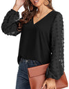 Lantern Sleeve V Neck Chiffon Blouse