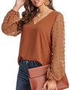Lantern Sleeve V Neck Chiffon Blouse