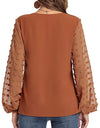 Lantern Sleeve V Neck Chiffon Blouse
