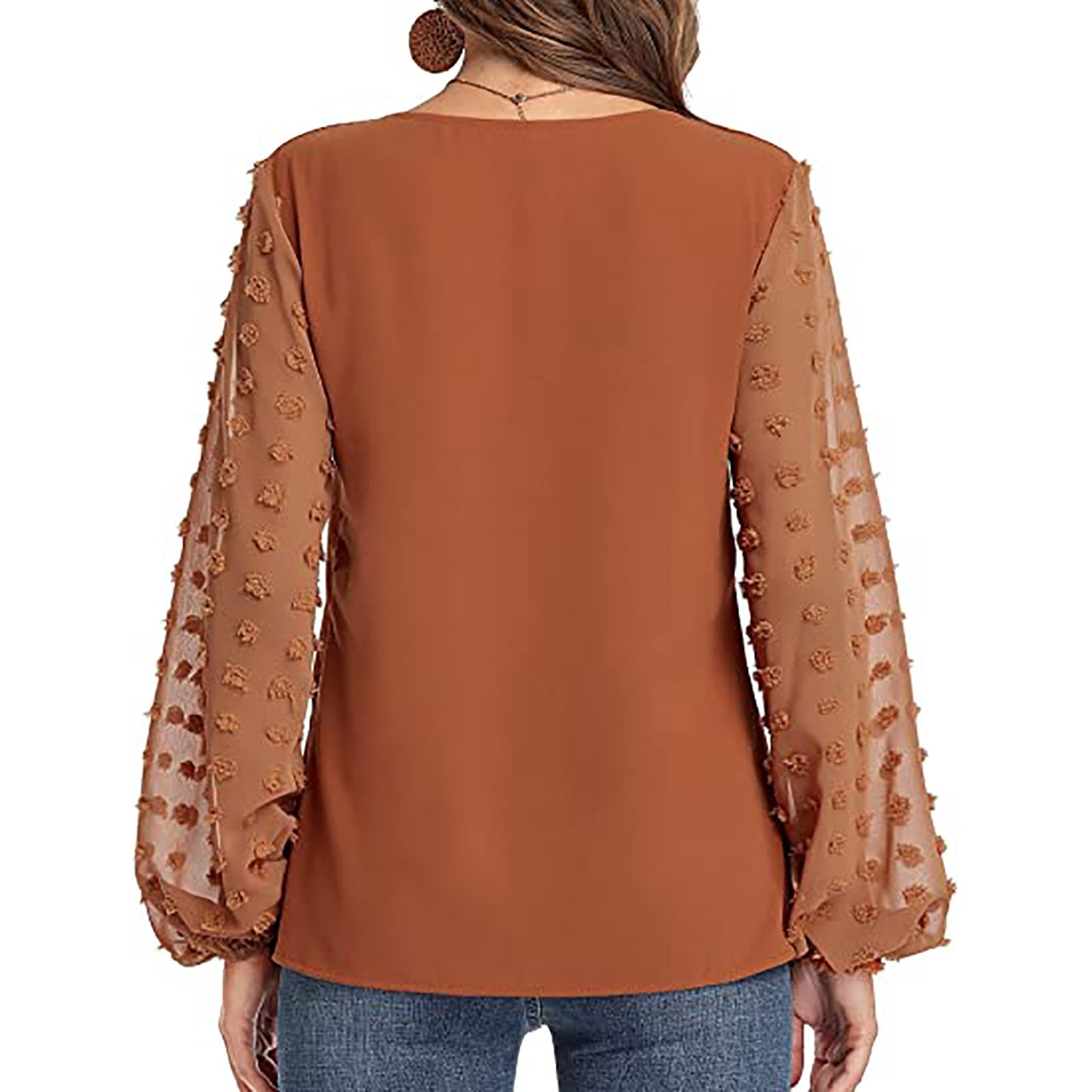Lantern Sleeve V Neck Chiffon Blouse