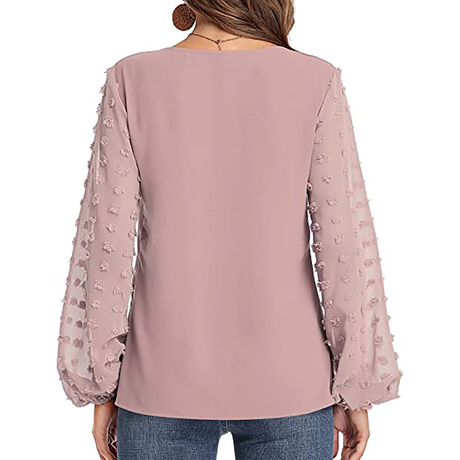Lantern Sleeve V Neck Chiffon Blouse