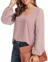Lantern Sleeve V Neck Chiffon Blouse