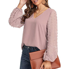 Load image into Gallery viewer, Lantern Sleeve V Neck Chiffon Blouse
